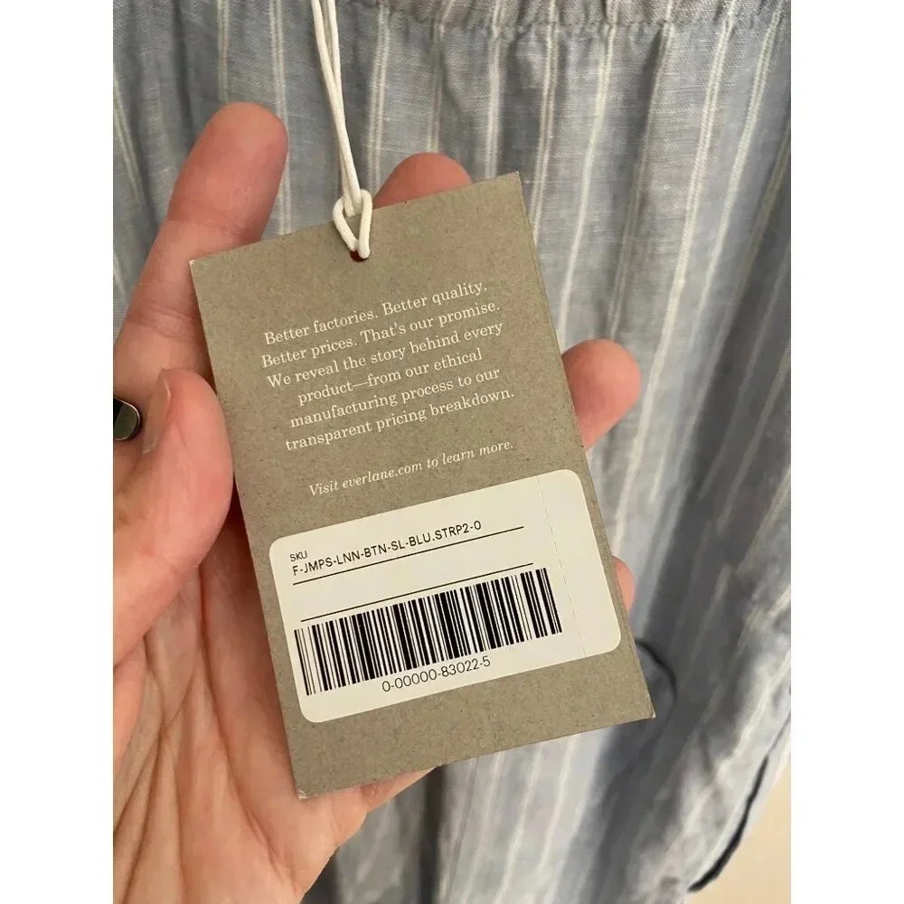 Everlane NWT Blue & White Striped Linen Jumpsuit WITHOUT BELT Size 0